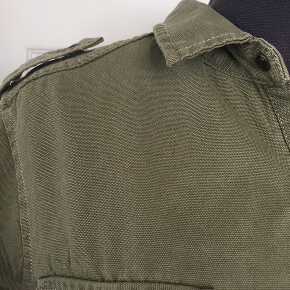 Alexander Jordan Cotton Canvas Snap Front Camp Shirt Olive Green - Picture 3 of 7